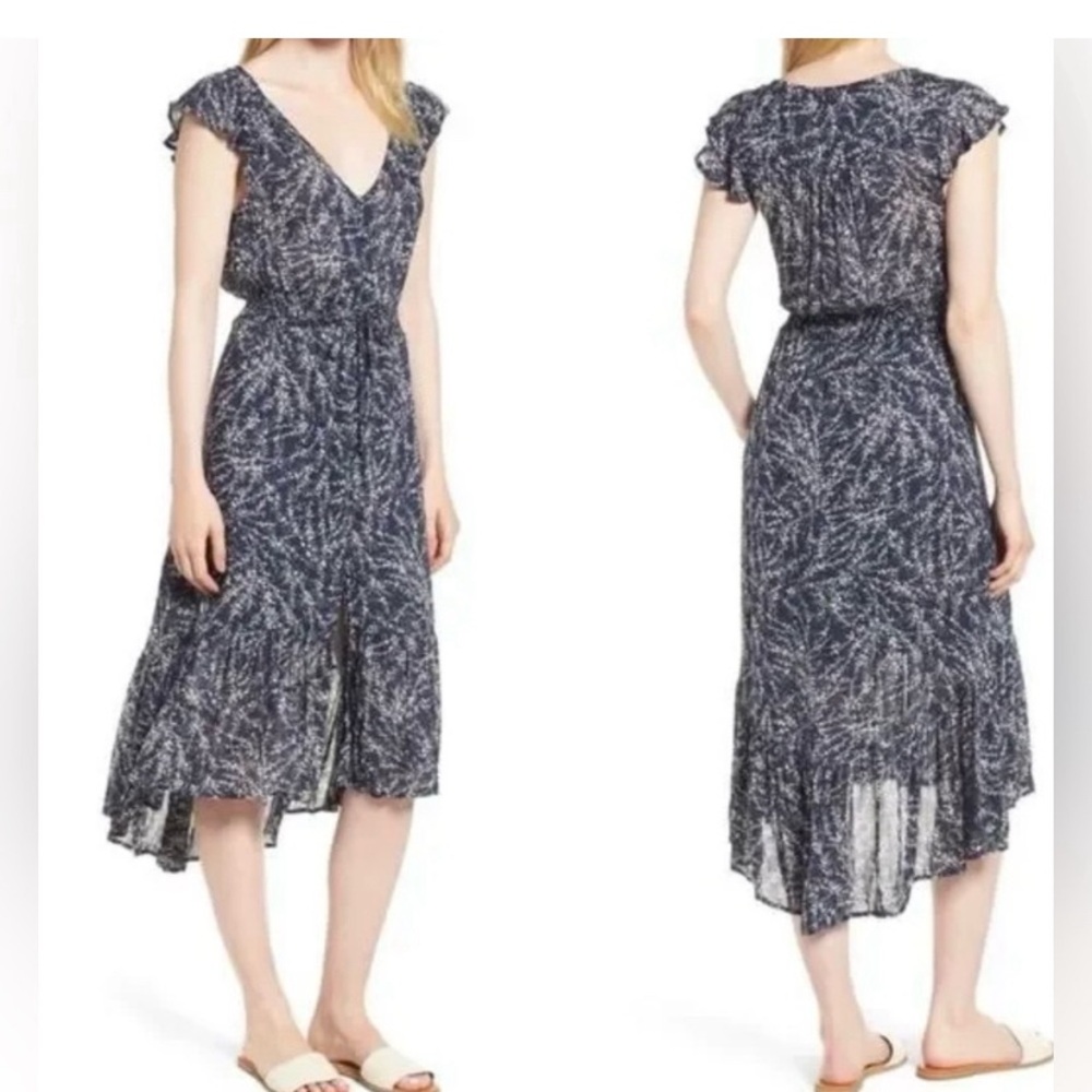 Lucky brand felice floral High and Low midi dress 100% Viscose Soft Size Medium